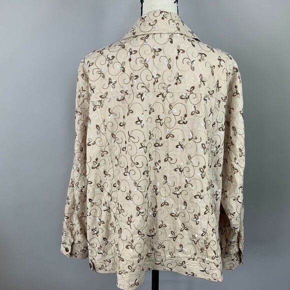 Leslie Fay Woman Button Up Shacket Plus 2X Beige Embroidered Cotton - Picture 6 of 11
